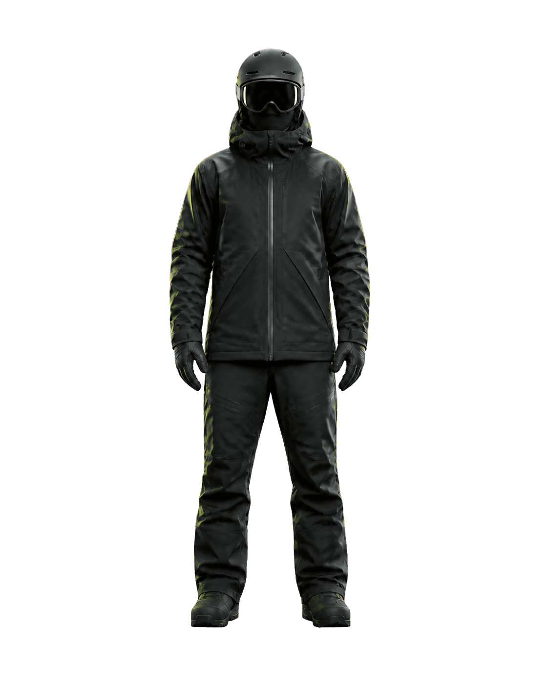Unbranded snowboard rider in dark technical outerwear